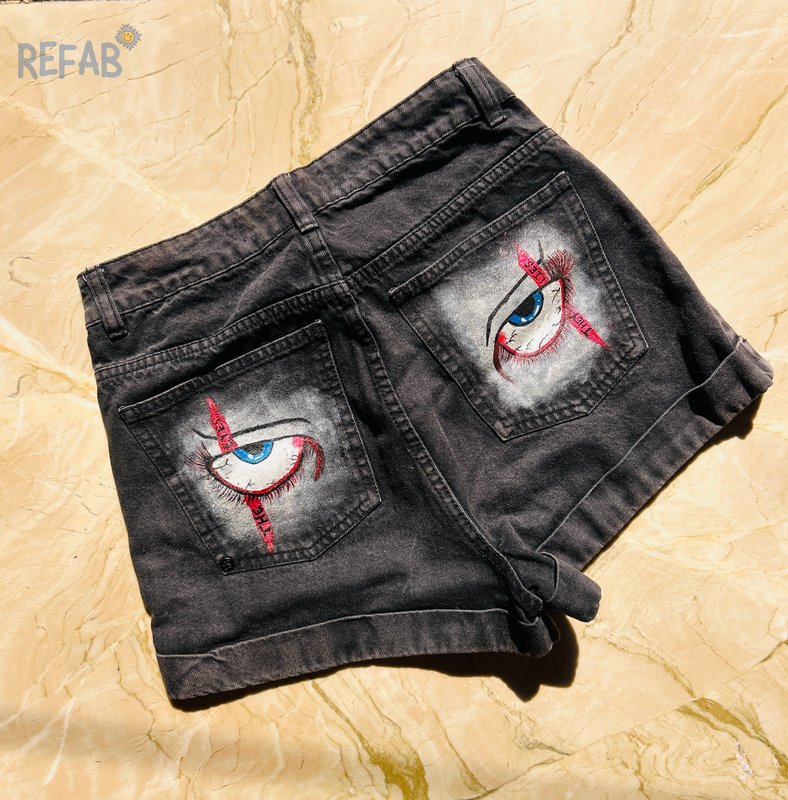 ReFab Mystic Eye Black Denim Shorts 