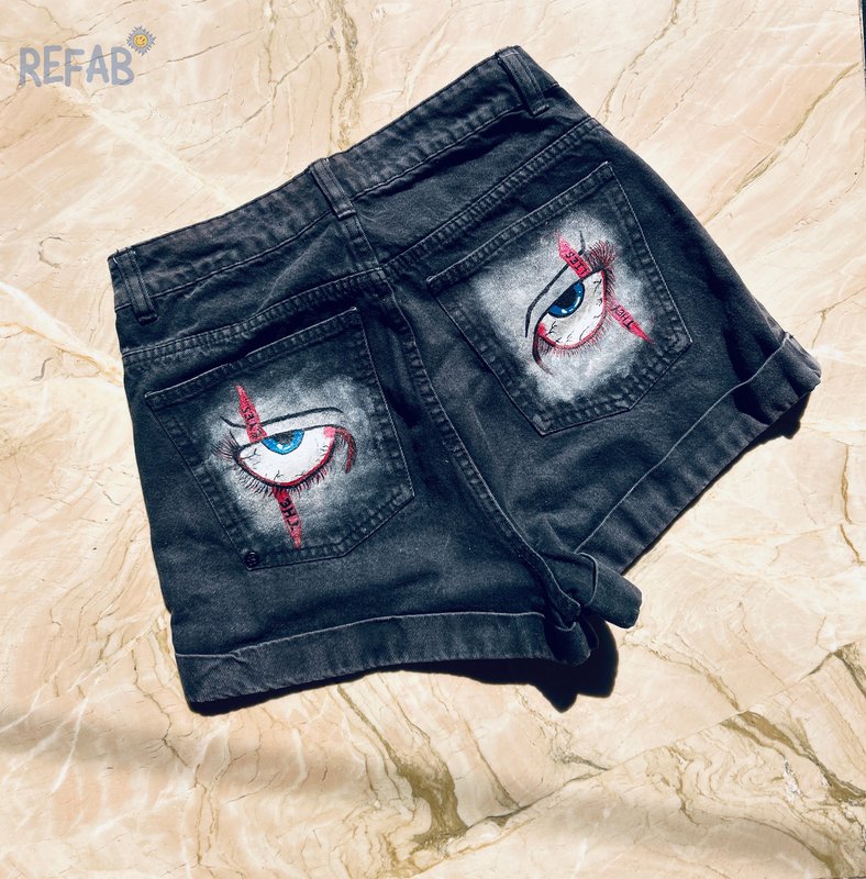 ReFab Mystic Eye Black Denim Shorts 